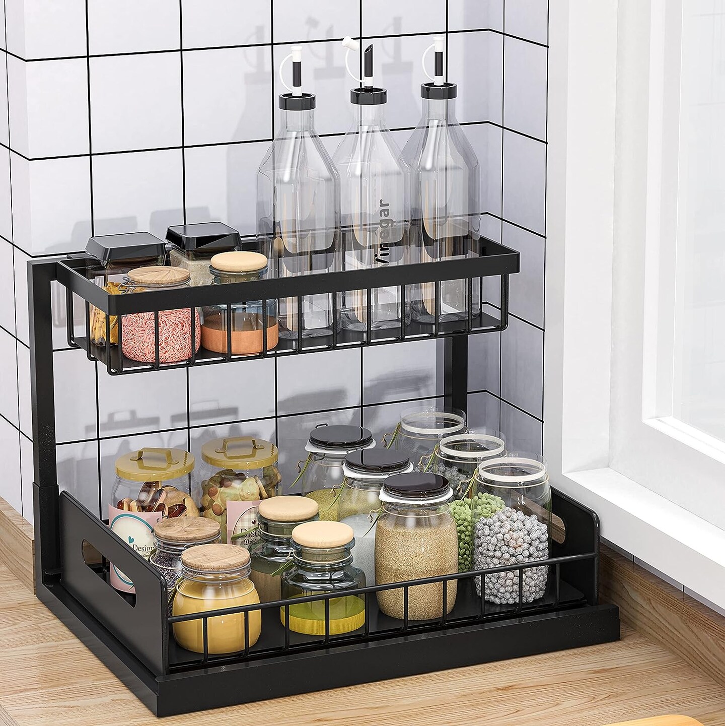 Under Sink Organizer, Pull Out Cabinet Organizer 2-Tier Slide Out Sliding Shelf Under Cabinet Storage Multi-Use for Under Kitchen Bathroom Sink Organizers and Storage ,2 Pack