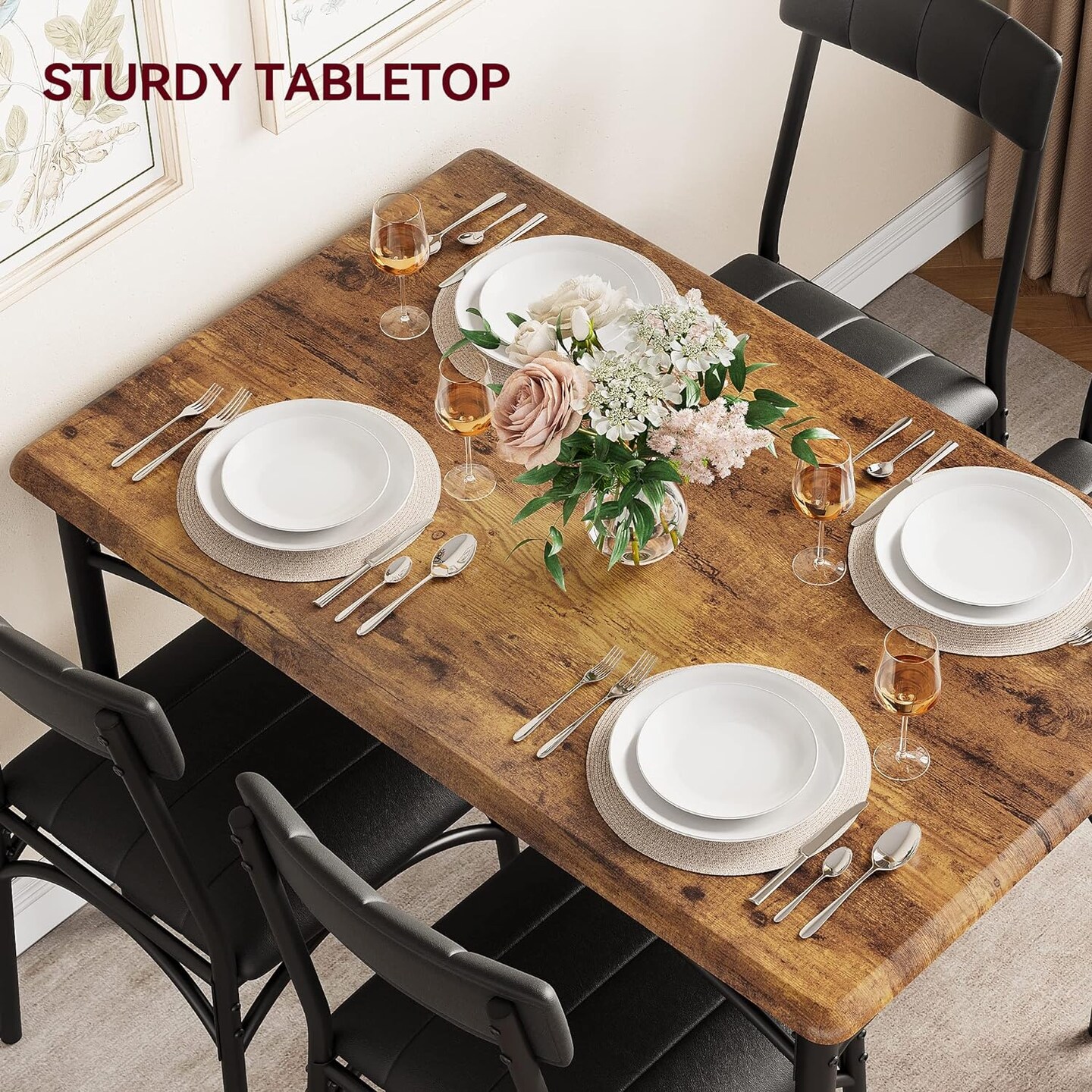 Rectangular Dining Room Table Set with 4 Upholstered Chairs