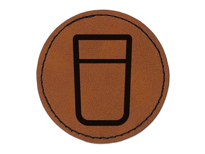 Drinking Glass Icon Round Iron-On Engraved Faux Leather Patch Applique - 2.5&#x22;