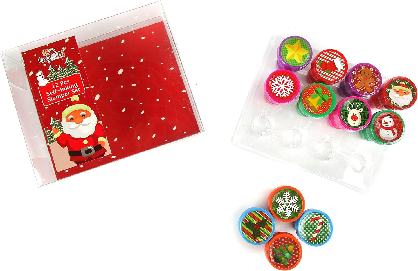 NUOBESTY 8 Pcs Santa Toys for Kids Colored Reindeer Stamps Kids stampers  Toy Mini stampers Classroom Rewards Pinata Filler Christmas Stamp Toy Santa
