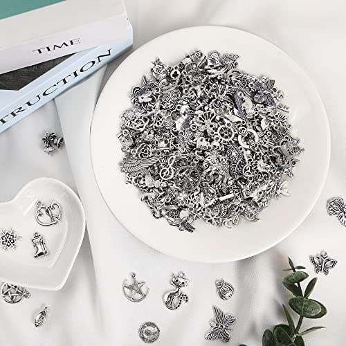 SANNIX 350Pcs Silver Charms for Jewelry Making Wholesale Bulk Tibetan Silver Charm Pendants for DIY Necklace Bracelet Earring Craft Supplies