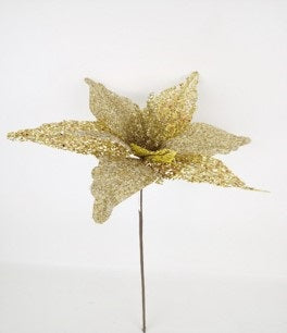 16&#x22; Gold Velvet Sheer Poinsettia Flower &#x2013; Elegant Christmas Floral Decoration