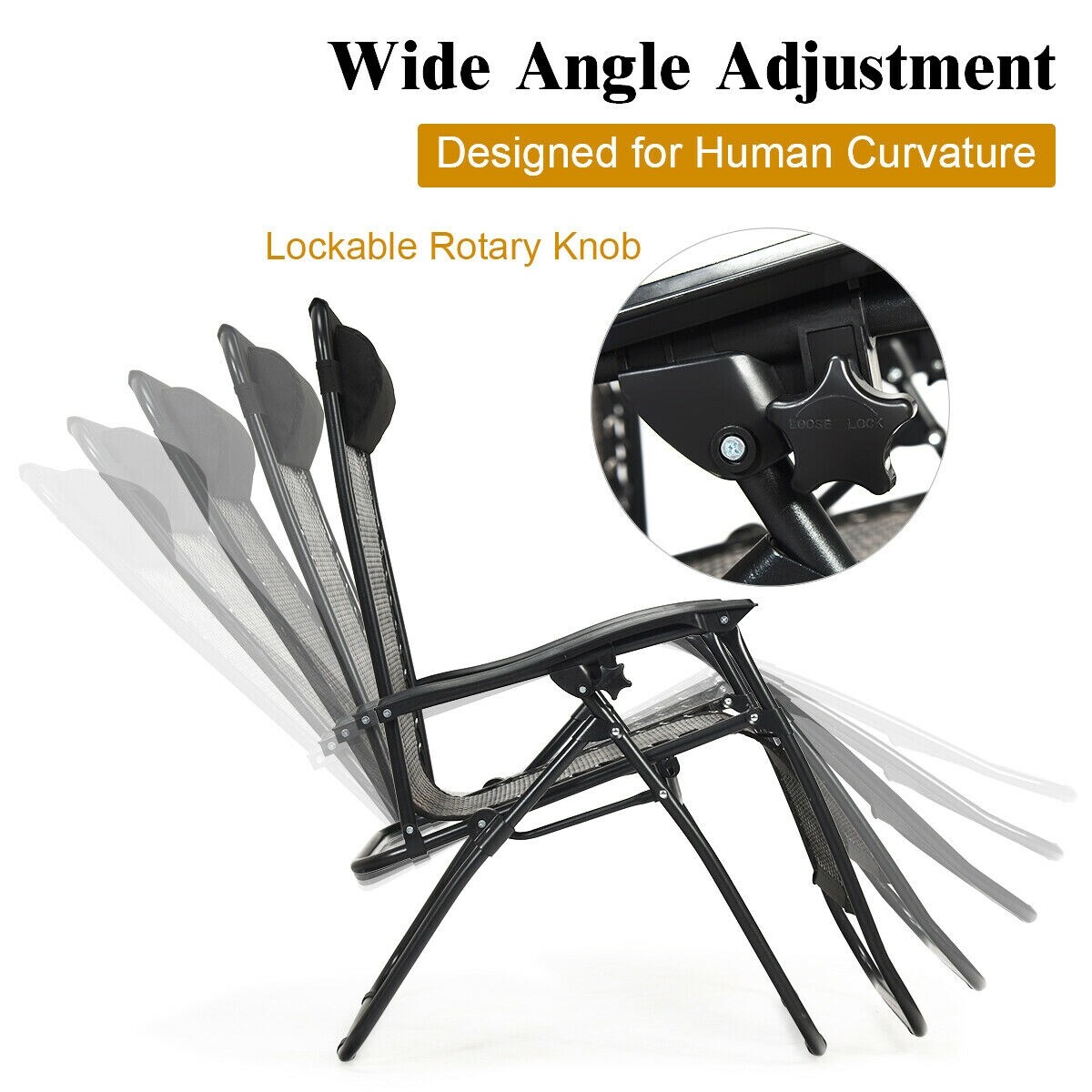 Folding Rattan Zero Gravity Lounge Chair with Removable Head Pillow