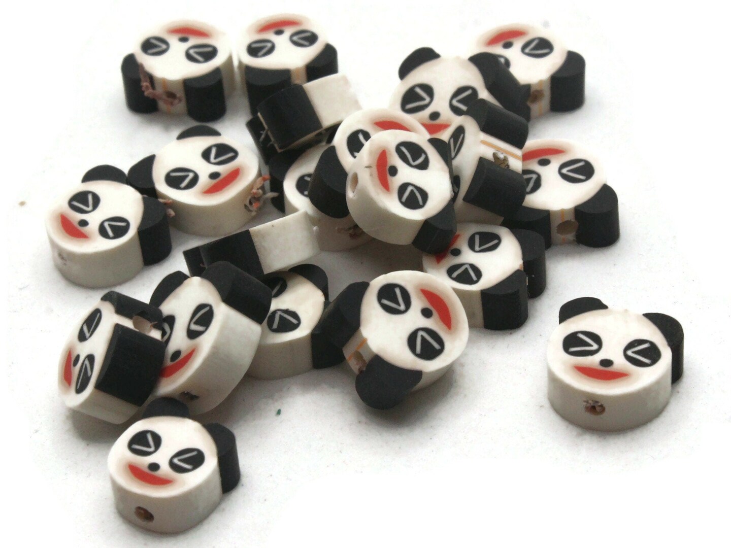 20 Black and White Panda Bear Head Miniature Animal Polymer Clay Beads