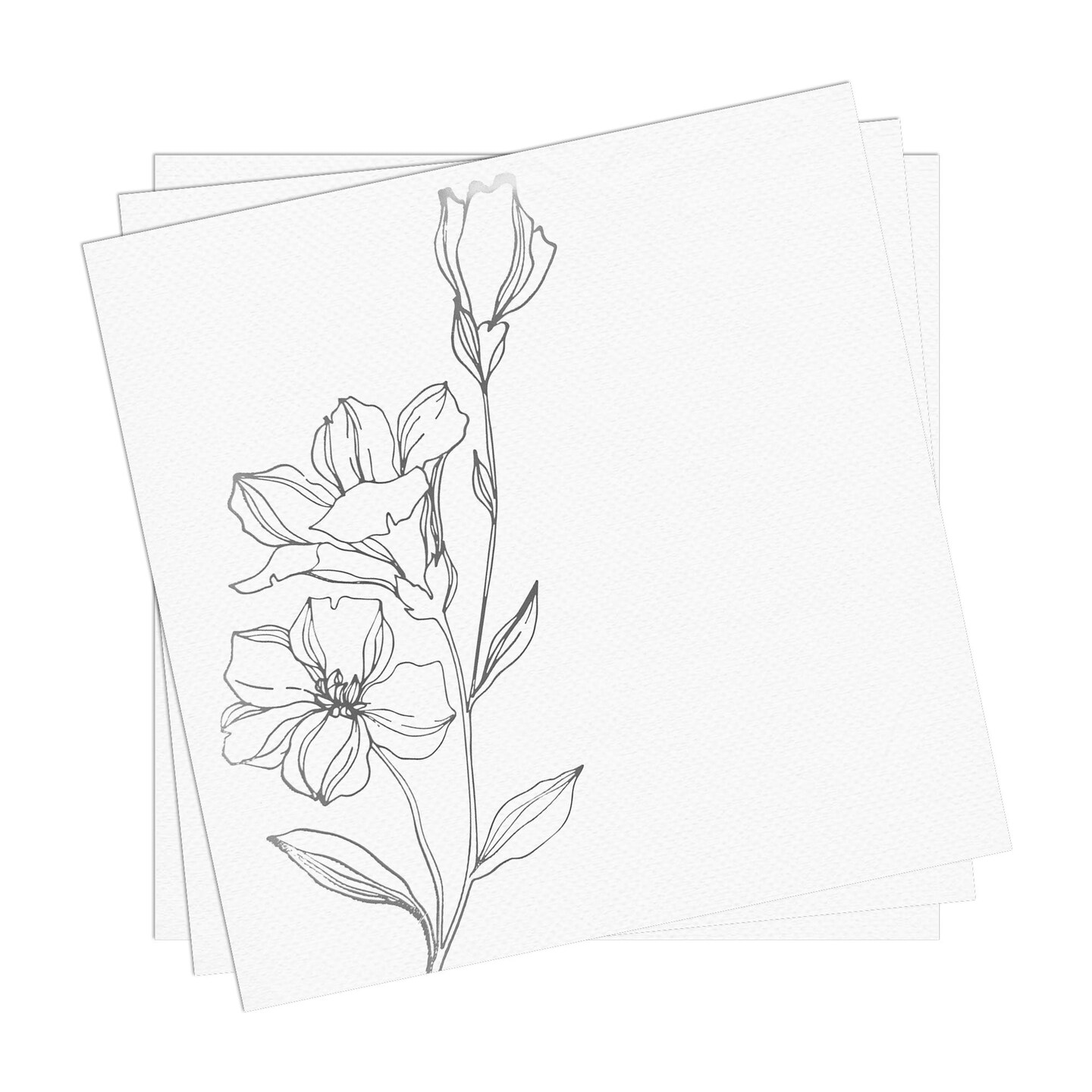 White with Silver Antique Floral Paper Beverage/Cocktail Napkins (600 Napkins)
