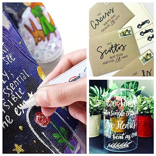 Permanent Paint Pens Paint Markers - 2 Pack White and Black Oil Based Markers, Quick Drying and Waterproof Marker Pen for Metal, Rock Painting, Wood, Rubber, Fabric, Plastic, Canvas, Mug. Medium Tip