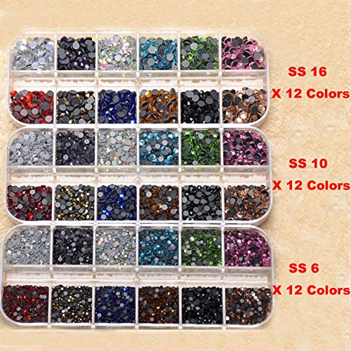 10000 Pieces Flatback Glass Hotfix Iron On Rhinestones Crystal for DIY Making with 1 Tweezer &#x26; 1 Picking Pen for Shoes, Clothes, Face Art, Bags, Manicure (12-Colors, 3 Sizes)