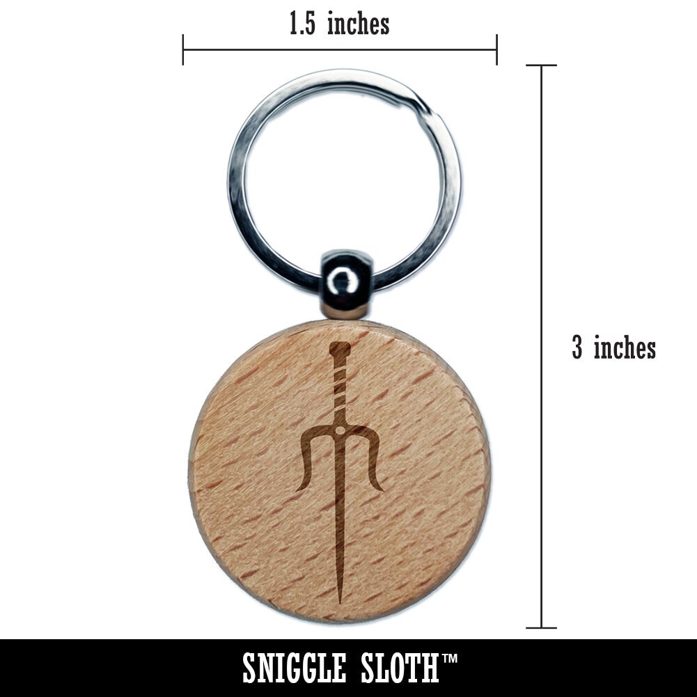 Ninja Weapon Sai Engraved Wood Round Keychain Tag Charm