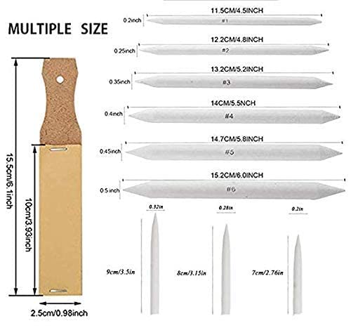 12 PCS Blending Stumps and Tortillions Paper Art Blenders with Sandpaper Pencil Sharpener Pointer for Student Artist Charcoal Sketch Drawing Tools