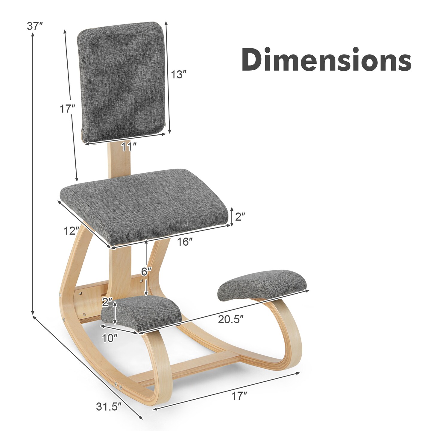 Ergonomic Kneeling Chair with Padded Backrest and Seat