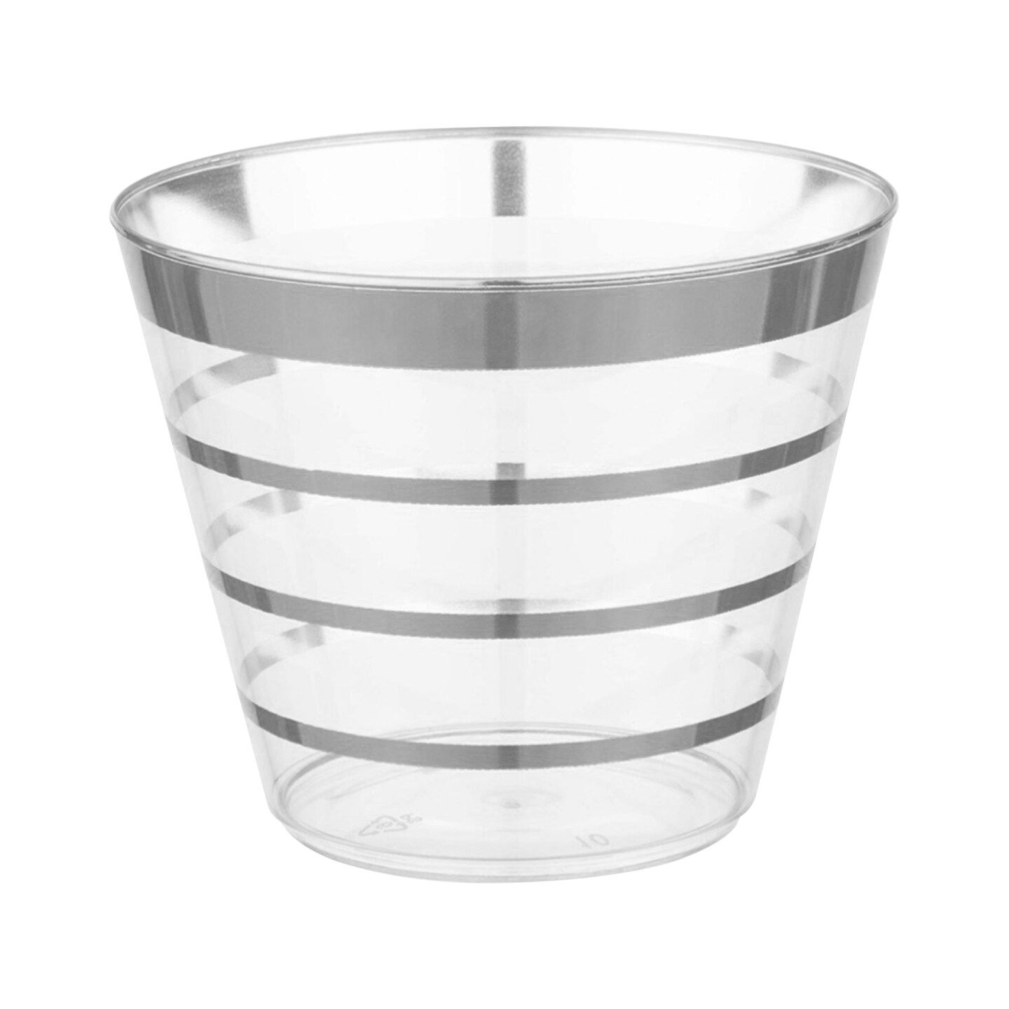 Clear with Silver Stripes Round Disposable Plastic Party Cups - 9 Ounce (240 Cups)
