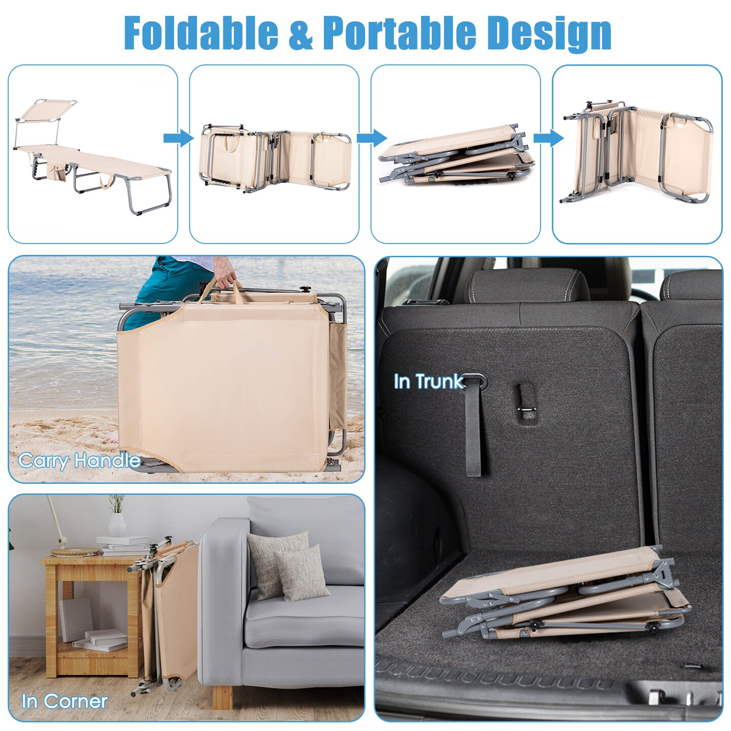 Set of 2 Portable Reclining Chair with 5 Adjustable Positions