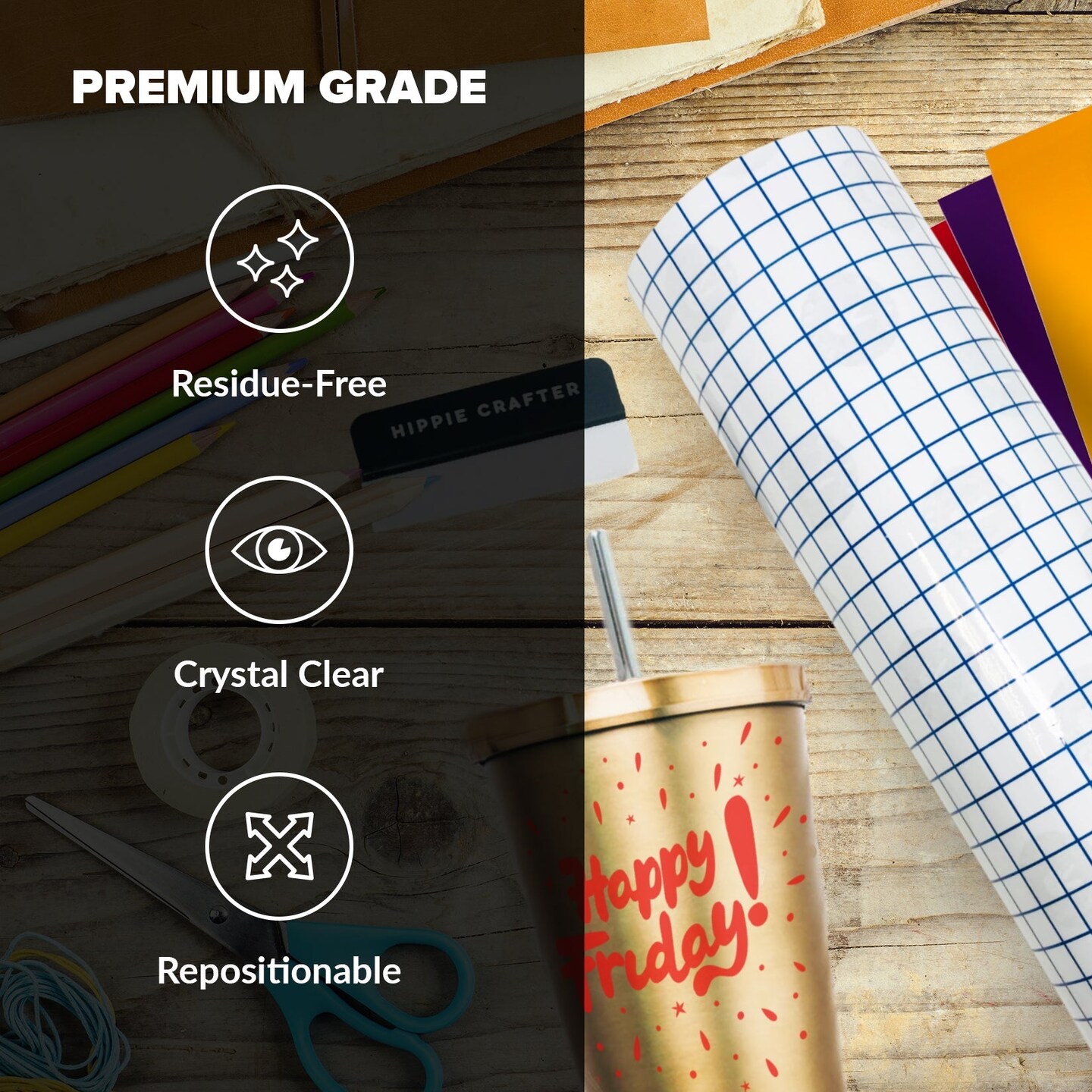 Vinyl Transfer Paper Tape Roll Transfer Tape Vinyl 50 Feet Clear Contact Paper 12" Roll Paper Transfer Tape for Vinyl Wood and Heat Transfer HTV with Grid