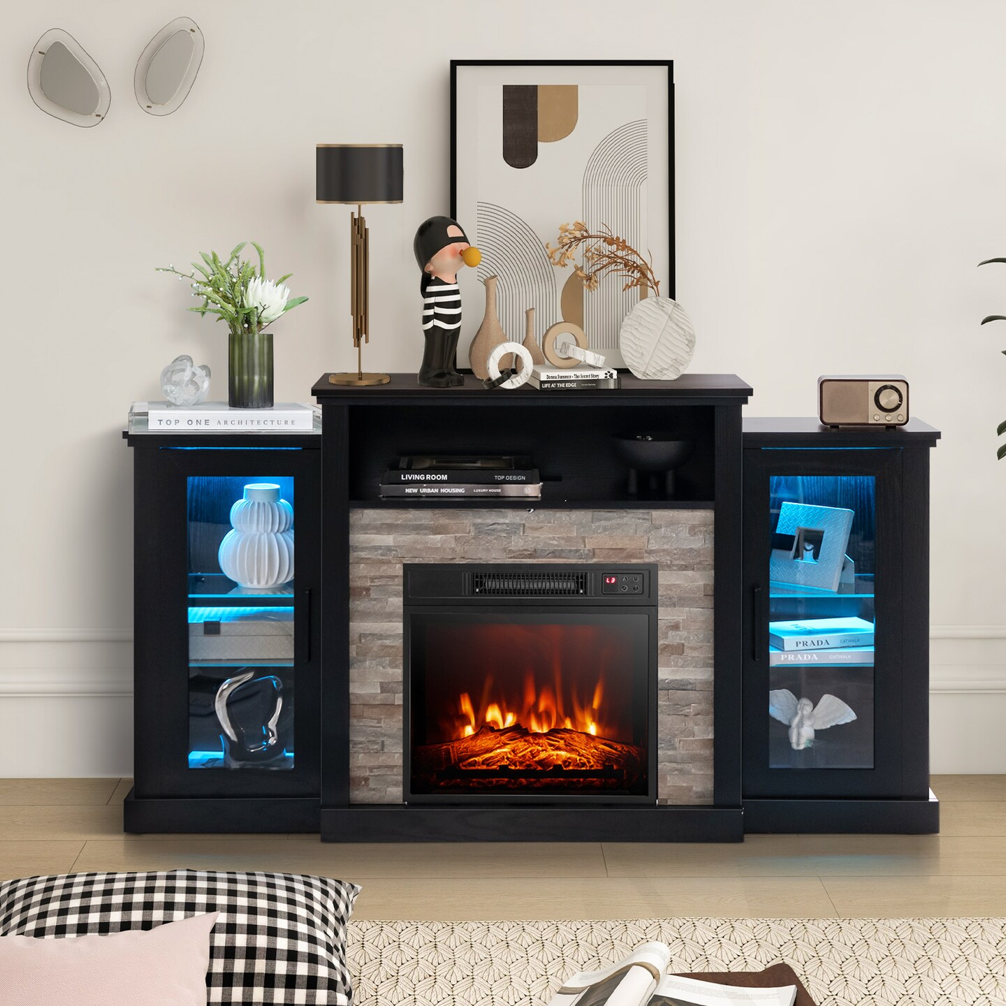 Fireplace&#xA0;Entertainment Center Stand with 16-Color LED Lights for TVs