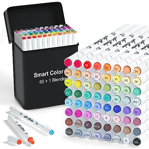 Art Markers, 65 Coloring Markers and 1 Blender, 66 Pack Alcohol Based  Dual