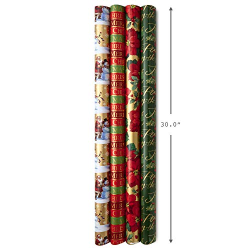 Hallmark Reversible Wrapping Paper Bundle with Ribbon & Gift Tag Stickers - Gold