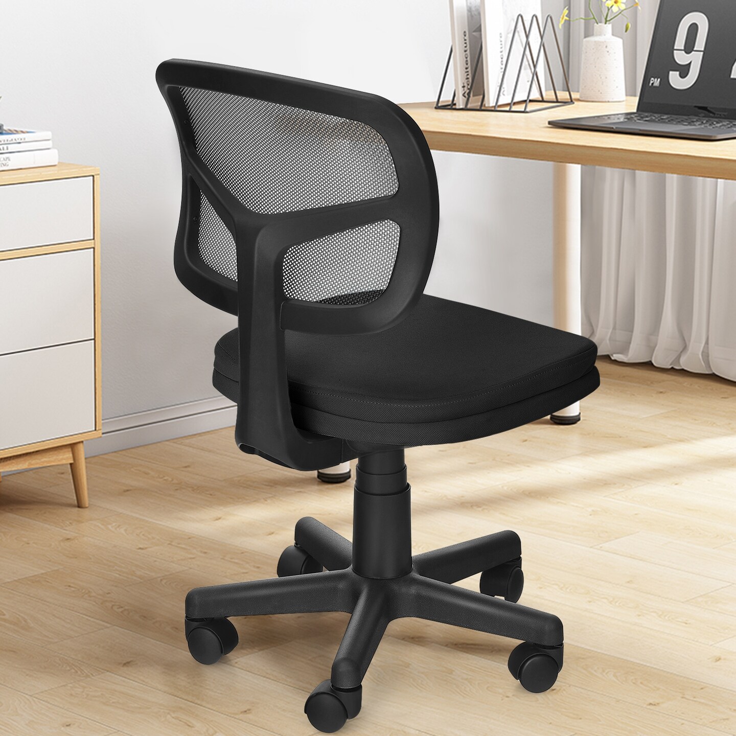 Armless Computer Chair with Height Adjustment and Curved Backrest Ideal for Home or Office Use