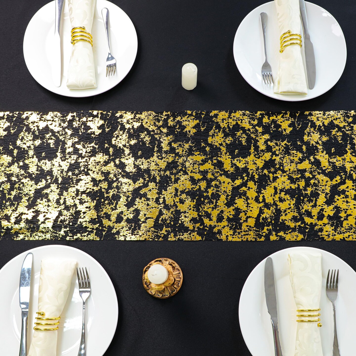 49 Feet 588 inches Black and Gold Table Runner Sparkly Golden Metallic Foil Runners Decorations Glitter for Wedding Christmas Thanksgiving Anniversary Party Birthday by Snowkingdom