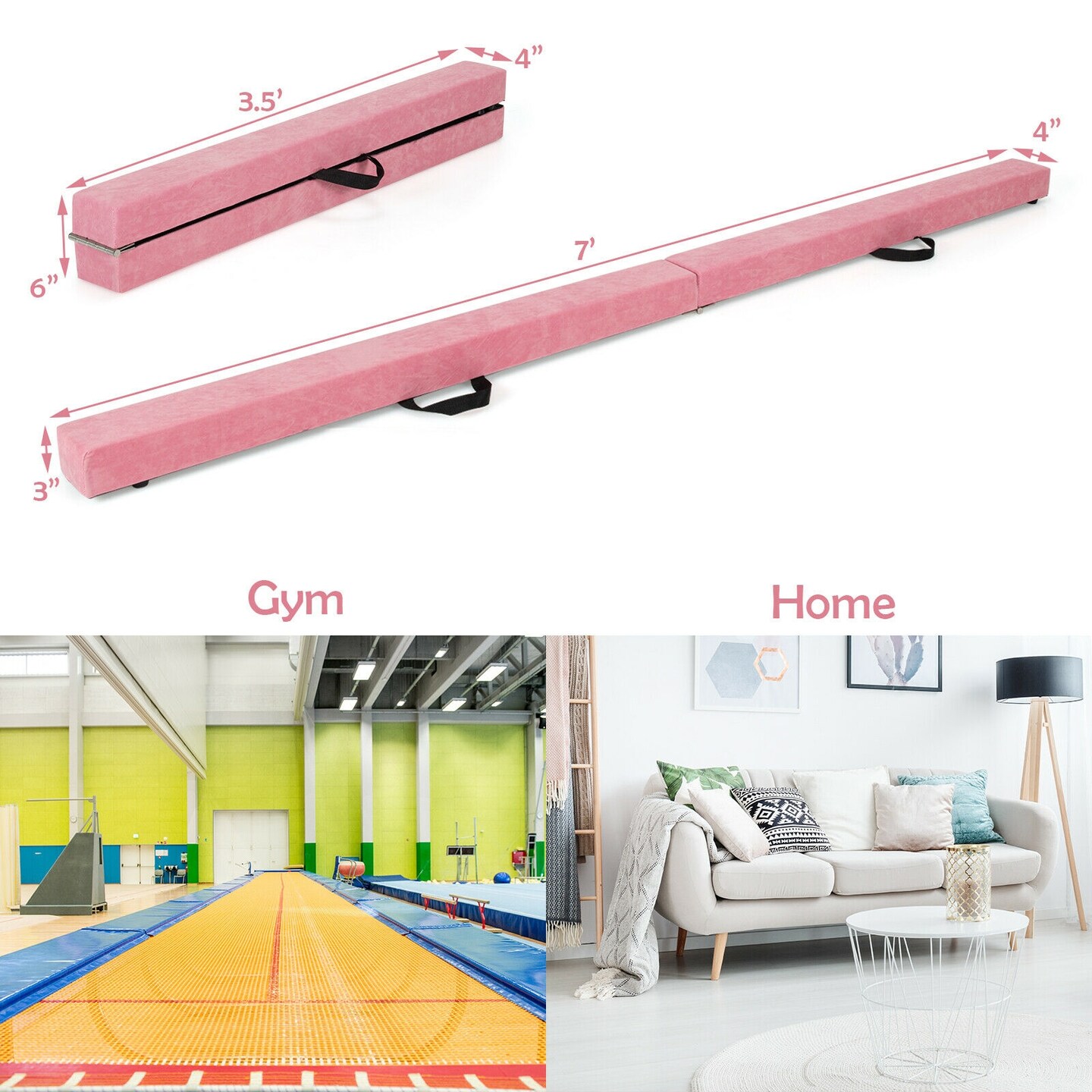 7 Feet Folding Portable Floor Balance Beam with Handles for Gymnasts