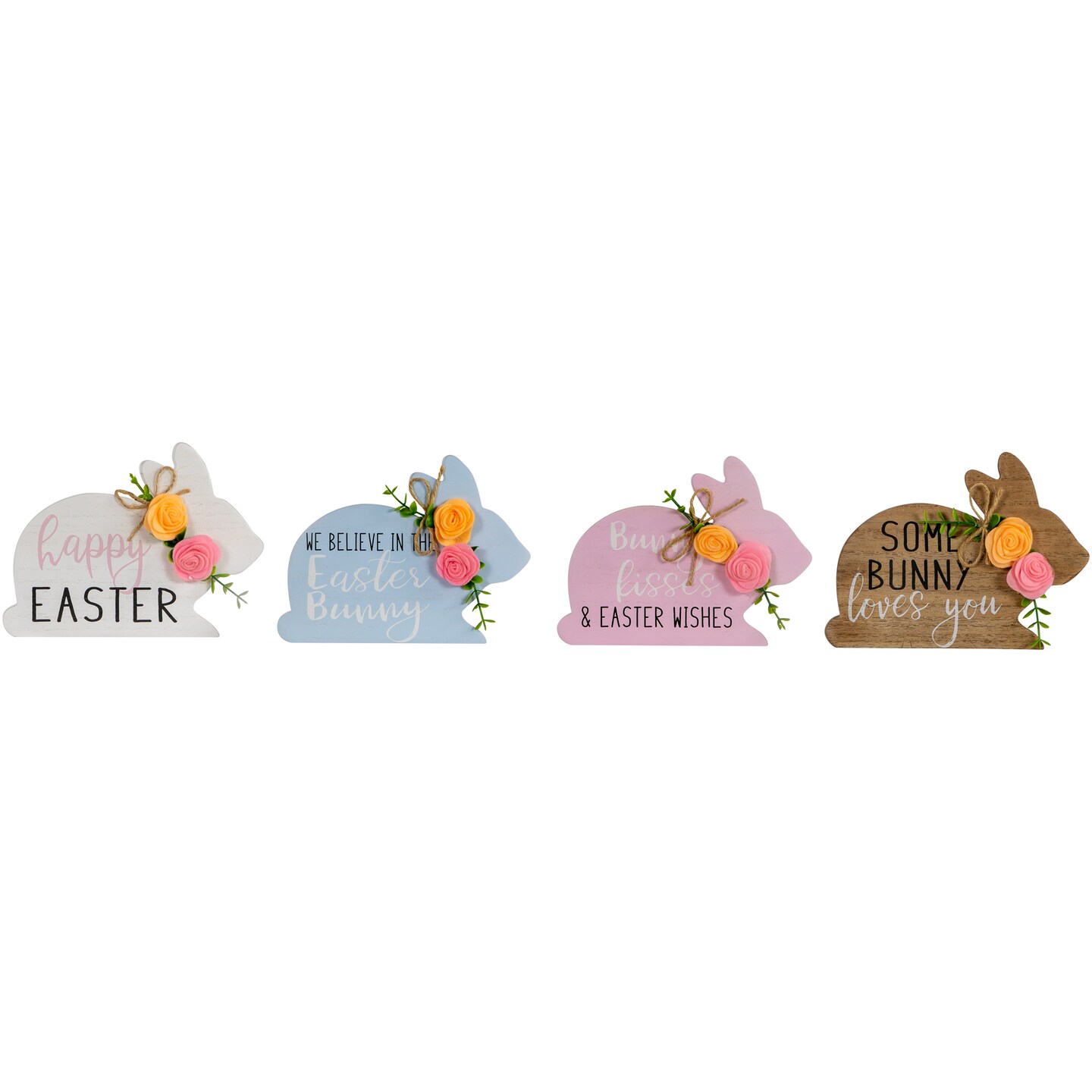 Northlight Set of 4 Floral Bunny Wooden Tabletop Easter Signs 7.75&#x22;