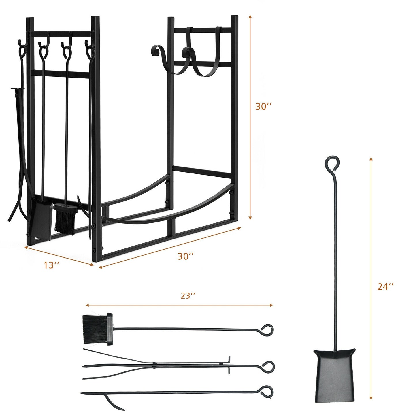Firewood Rack with 4 Tool Set Kindling Holders for Indoor and Outdoor
