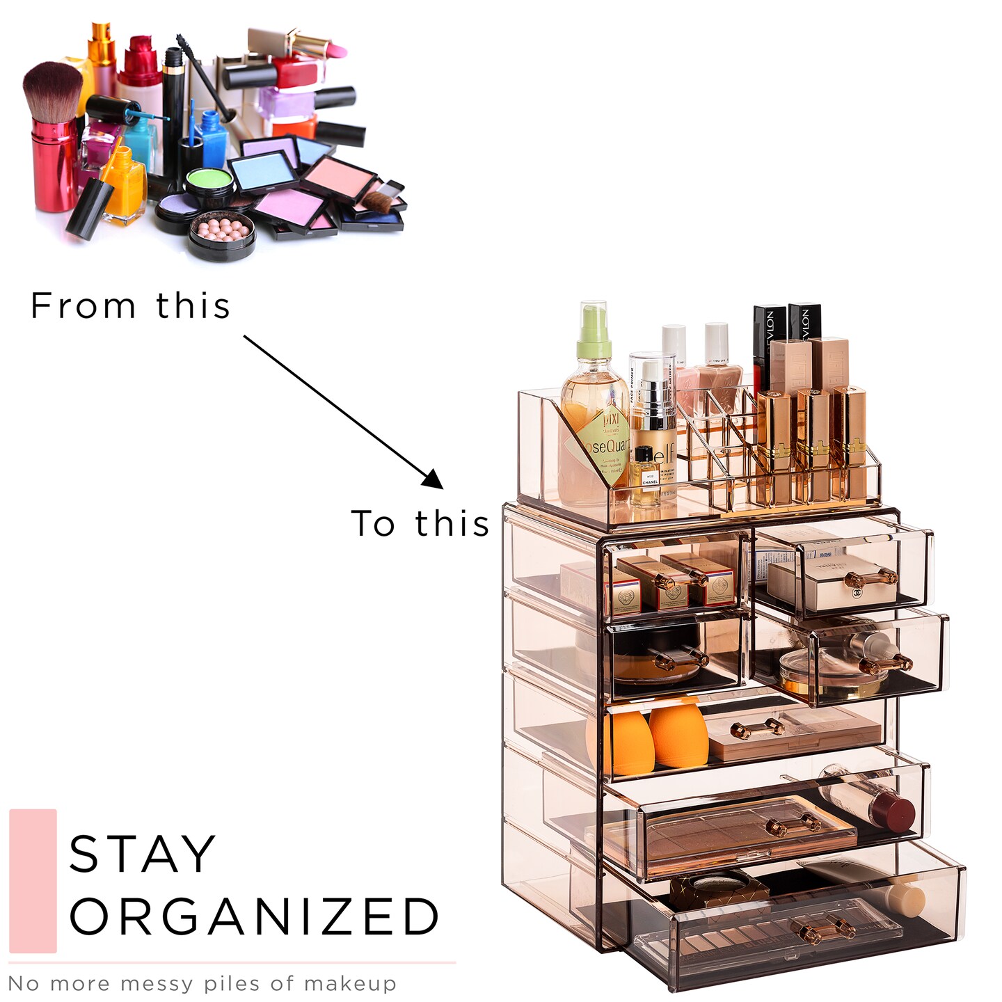 Sorbus Medium Makeup Organizer Set - (3 Large / 4 Small Drawers/Top Tray)