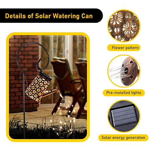 Solar Watering Can Lights Garden Decor, Retro Metal Hanging Solar Lantern with String Lights, Outdoor Decorations for Patio Porch Lawn Driveway Yards Backyard Pathway