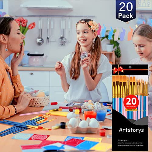 20 Pcs Paint Brushes Set, Paint Brushes for Acrylic Painting, Oil Watercolor Acrylic Paint Brush, Artist Paintbrushes for Body Face Rock Canvas, Kids Adult Drawing Arts Crafts Supplies, Blue+Pink