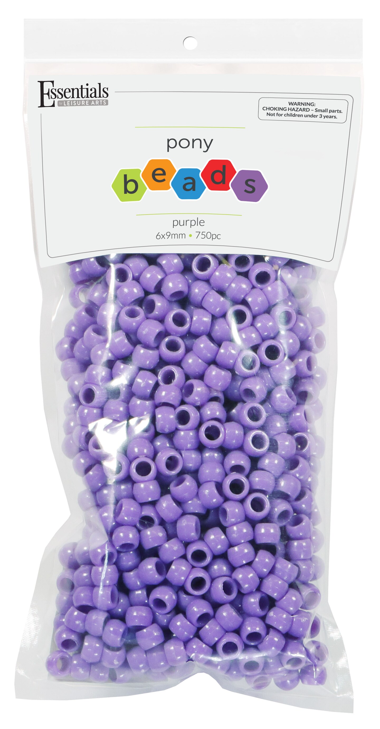 Essentials by Leisure Arts Pony Bead 6mm x 9mm Purple Opaque Plastic Pony Beads Bulk 750 pieces for Arts, Crafts, Bracelet, Necklace, Jewelry Making, Earring, Hair Braiding