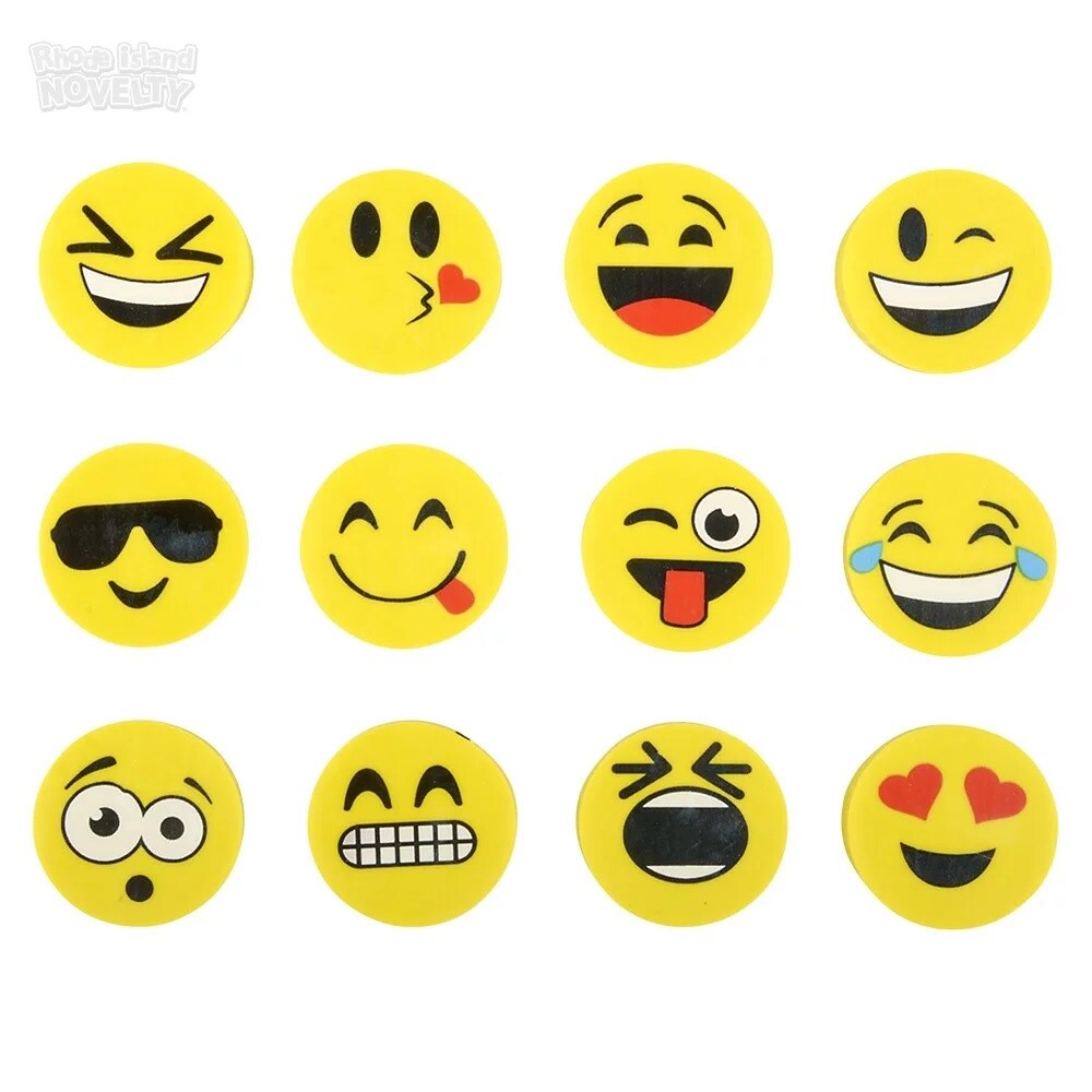 Rhode Island Novelty Lot of 72 Assorted Round Emoticon Face Erasers