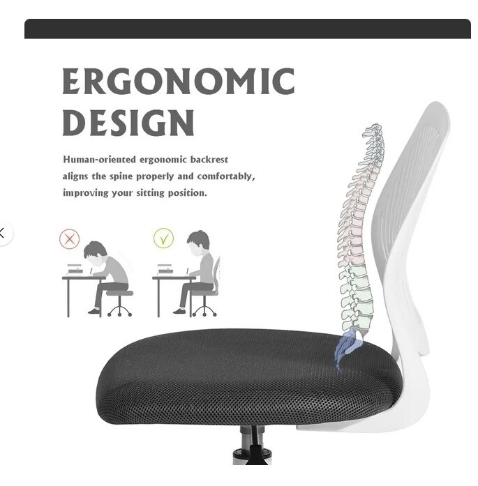 Teenage Task Office Chair: Gray, Ergonomic Computer Office Chair, Small, Adorable Chair with Breathable Mesh Seat for Students, Lumbar Support