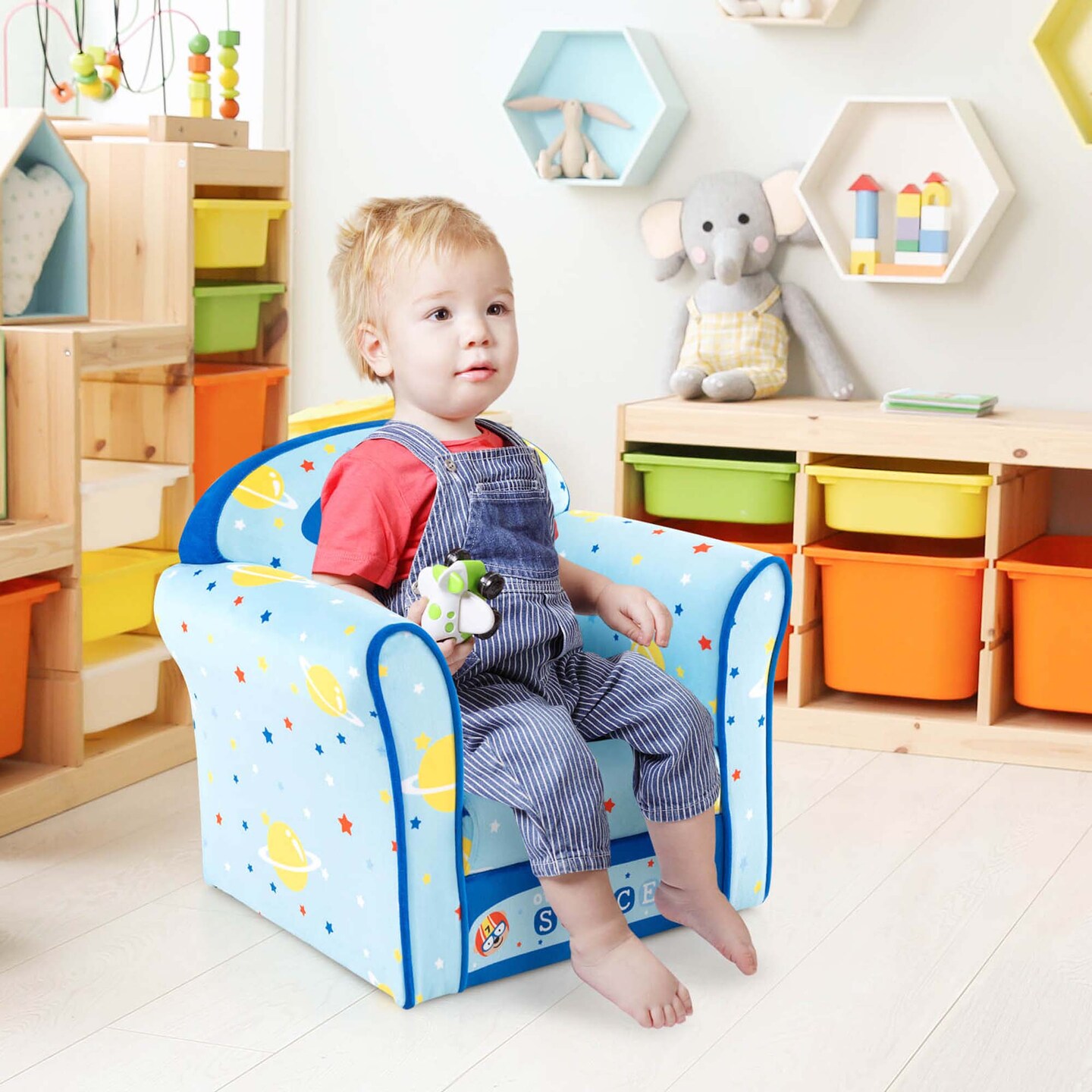 Costway Kid's Sofa Chair Toddler Upholstered Armchair Wooden Frame Children Couch Blue