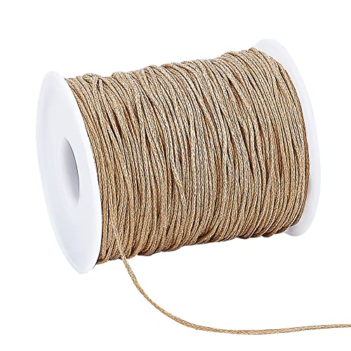 100 Yards 1mm Waxed Cotton Cord Thread Beading String for Bracelet Necklace Making Crafting Beading Macrame Vase Decor, Burlywood