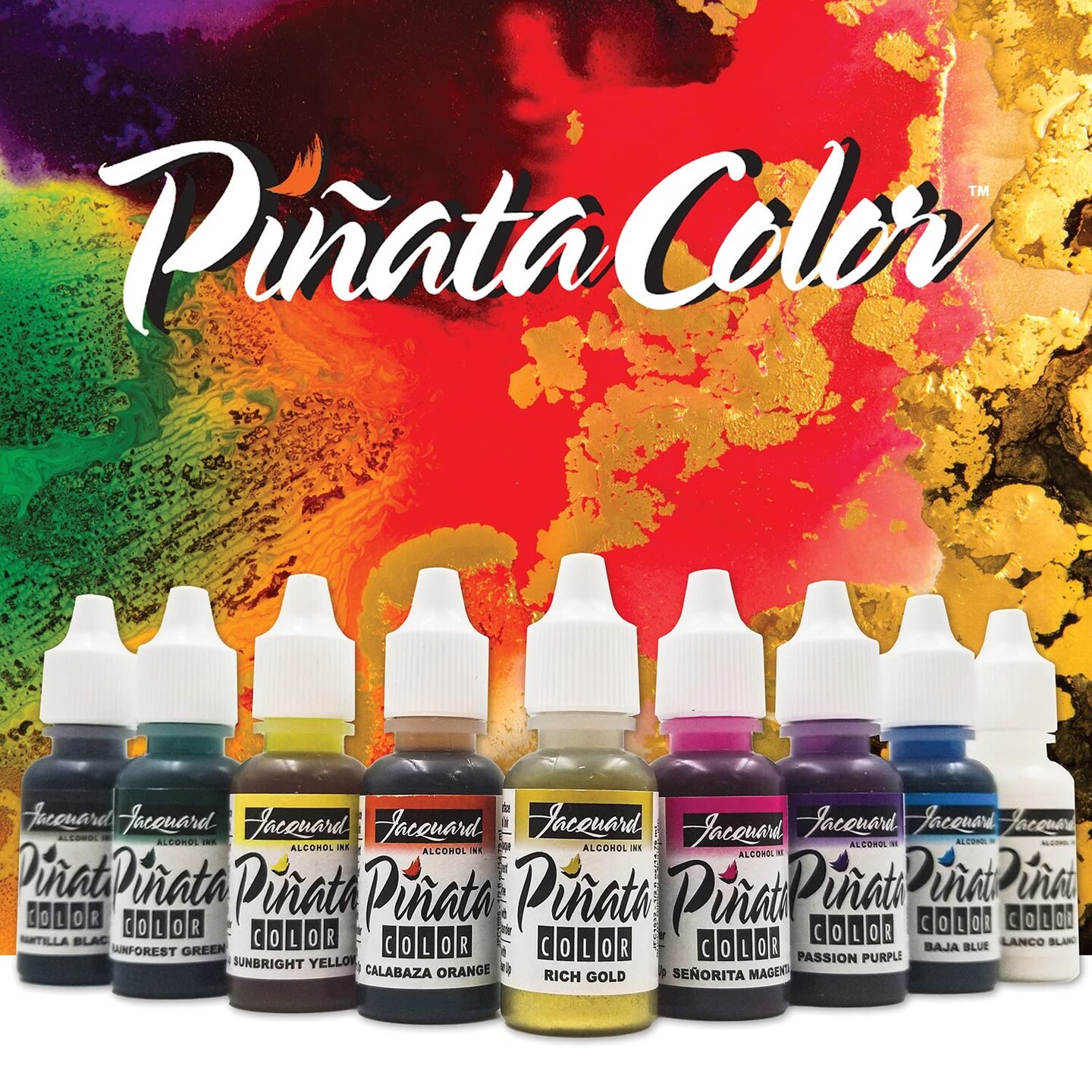 Jacquard Alcohol Ink Set - Pinata Color Exciter Pack - Highly Saturated - Acid-Free - 9 Assorted Colors Half Ounce