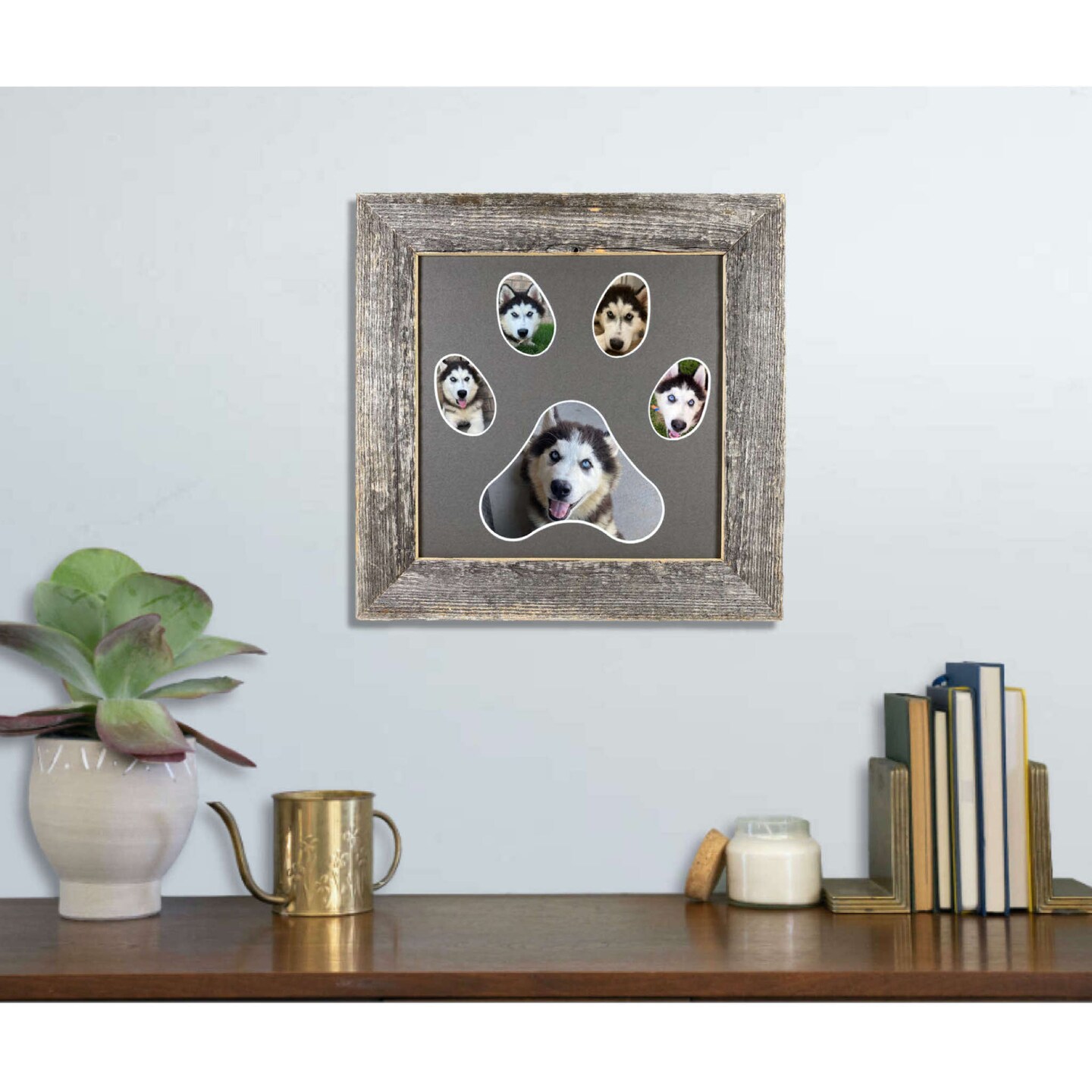 Rustic Farmhouse Paw Collage Series Reclaimed Wood Picture Frame with 5 Openings