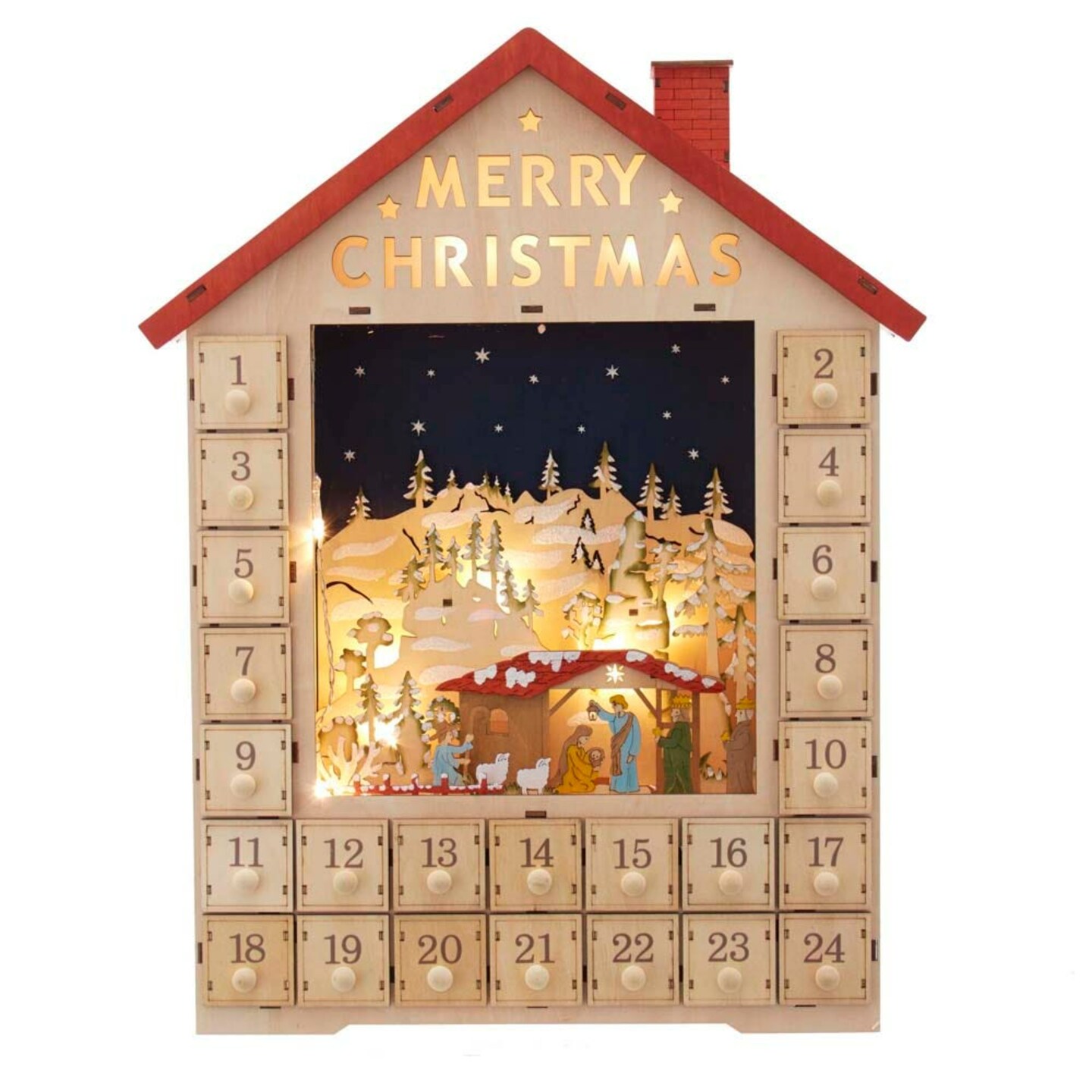 KSA Battery Operated LED Nativity "Merry Christmas" Advent Calendar - 19" |  Michaels