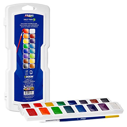 Half Pan Watercolor Paint Set with Brush and Lid, Refillable, 16 Assorted Colors, (01600), 18 Piece Set