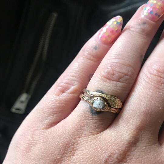 14K cast Gold Rough Diamond Engagement Ring Weeping WILLOW Raw Uncut, 14 K Wedding Band Ring Set, Rustic Tree Branch Handmade. Woodland product 4