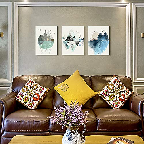 12x16 inch 3 piece Canvas Wall Art For Living Room Office Wall decor Abstract Geometry Mountain Wall Artworks Pictures for Bedroom 3 Panels bathroom Wall Paintings posters Home Decoration
