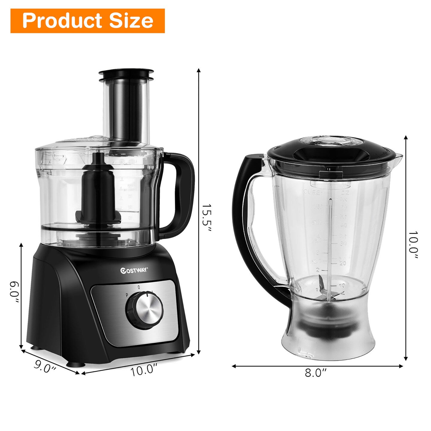 Costway 8 Cup Food Processor 500W Variable Speed Blender Chopper w/ 3 Blades