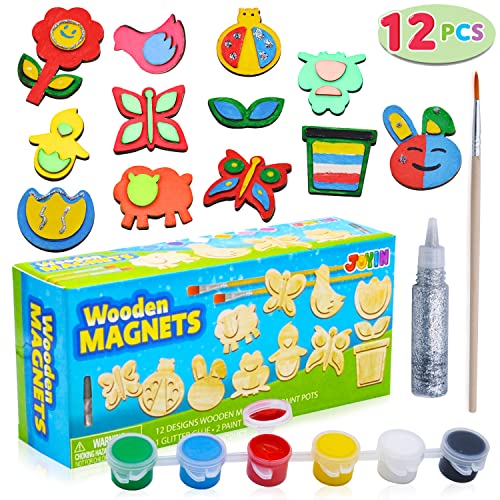 13 Wooden Magnet Creativity Arts & Crafts Painting Kit for Kids, Decorate Your Own Painting Gift for Easter Basket Stuffers, Birthday Parties and Family Crafts, Party Favors for Boys Girls