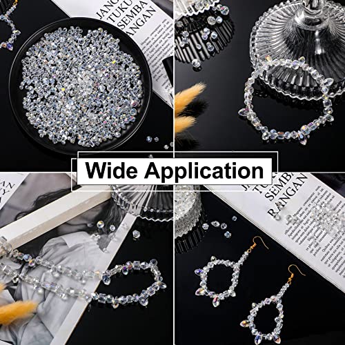 1280pcs Assorted Crystal Rondelle Light Beads Drilled Gemstone Loose Beads Clear Crystal Glass Beads for Crafts Faceted Shiny Bead for Jewelry Making DIY Necklace Bracelet Earring Kit (AB Color)