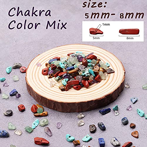 GangGangHao 1888 Pcs Natural Chip Stone Beads About 500g Irregular Gemstones Healing Crystal Loose Rocks Bead Hole Drilled DIY for Bracelet Jewelry Making Crafting (5-8mm, 15 Color Mix-S1)