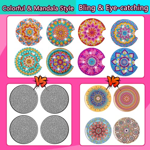 BSRESIN 8 Pcs Coasters with Holder Mandala DIY Diamond Art Crafts for Adults  Small Diamond Painting Kits Accessories