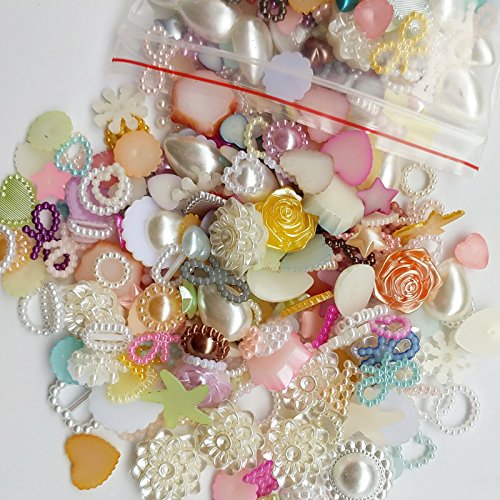 Chenkou Craft Random 100g/lot (Around 400pcs) 4-20mm Half Round Imitation Pearls Seastar Bow Rose Rhinestone Flat Back Pearl Bead Loose Beads