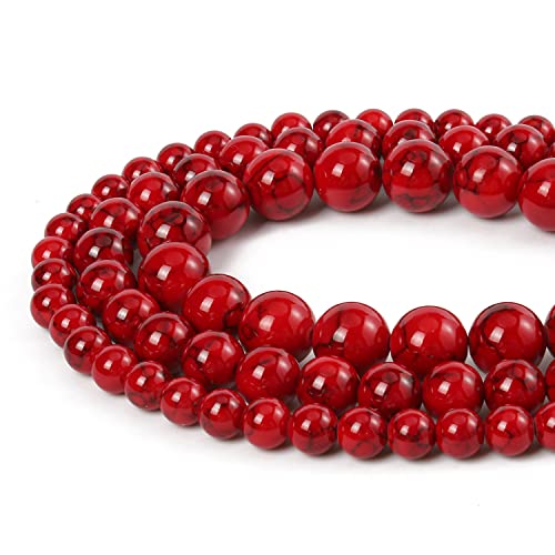 Natural Stone Red Line Turquoise Beads Round Bulk Spacer - Temu