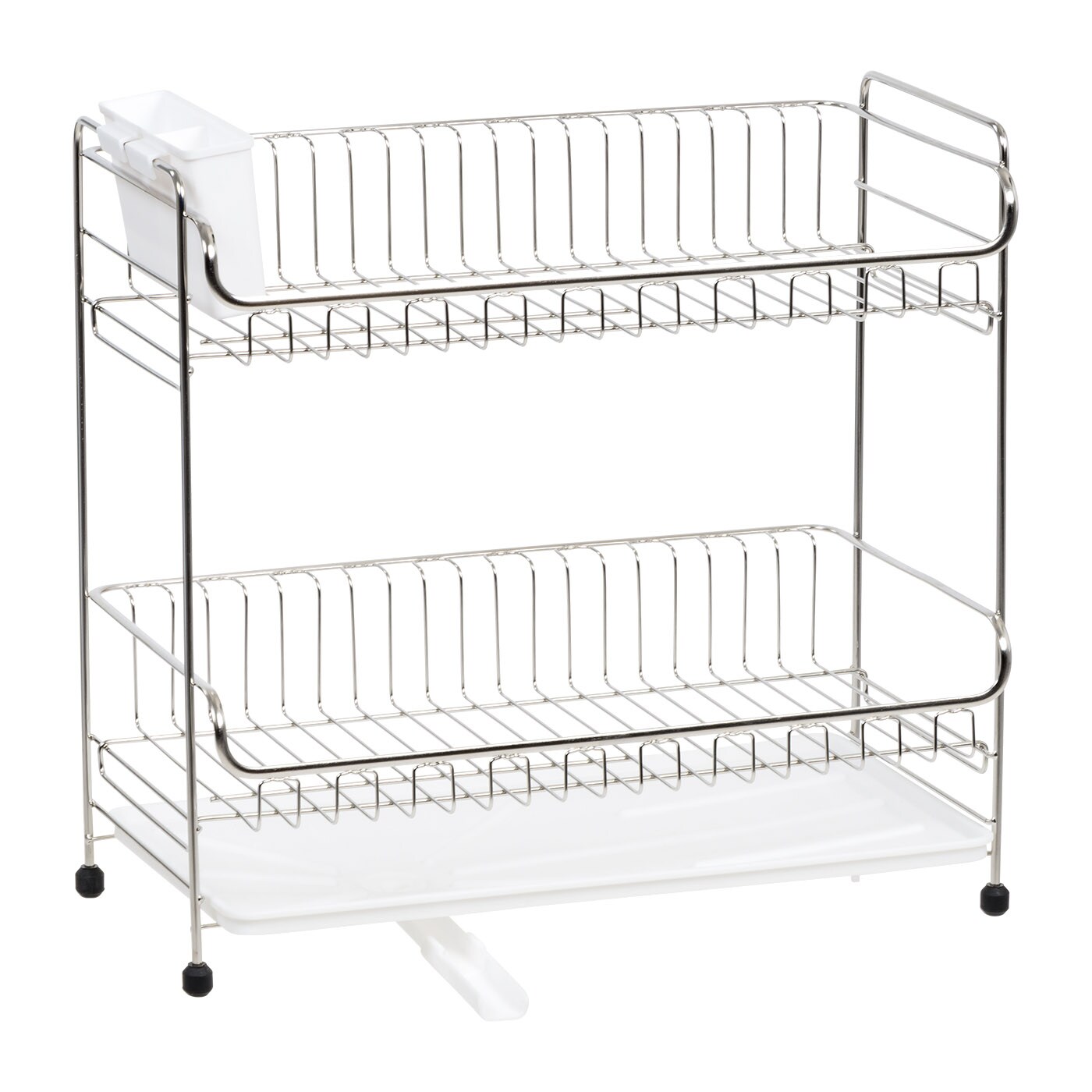 IRIS USA 2-tier Slim-sized Dish Rack with Drain Spout, Dish drying rack, dish drainer, White