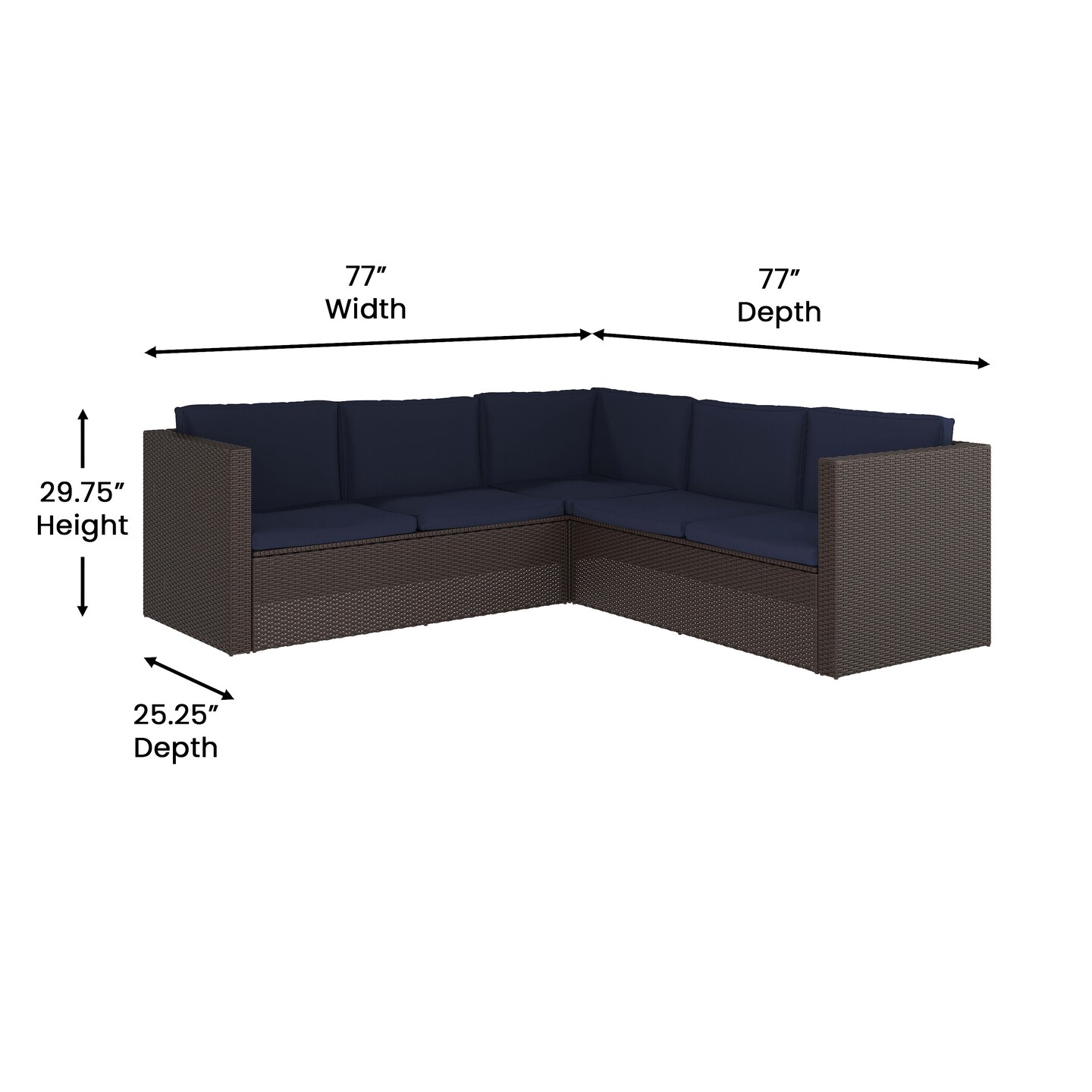 Merrick Lane Ginger All Weather PE Rattan Sectional Sofa with Coffee Table and Included Cushions