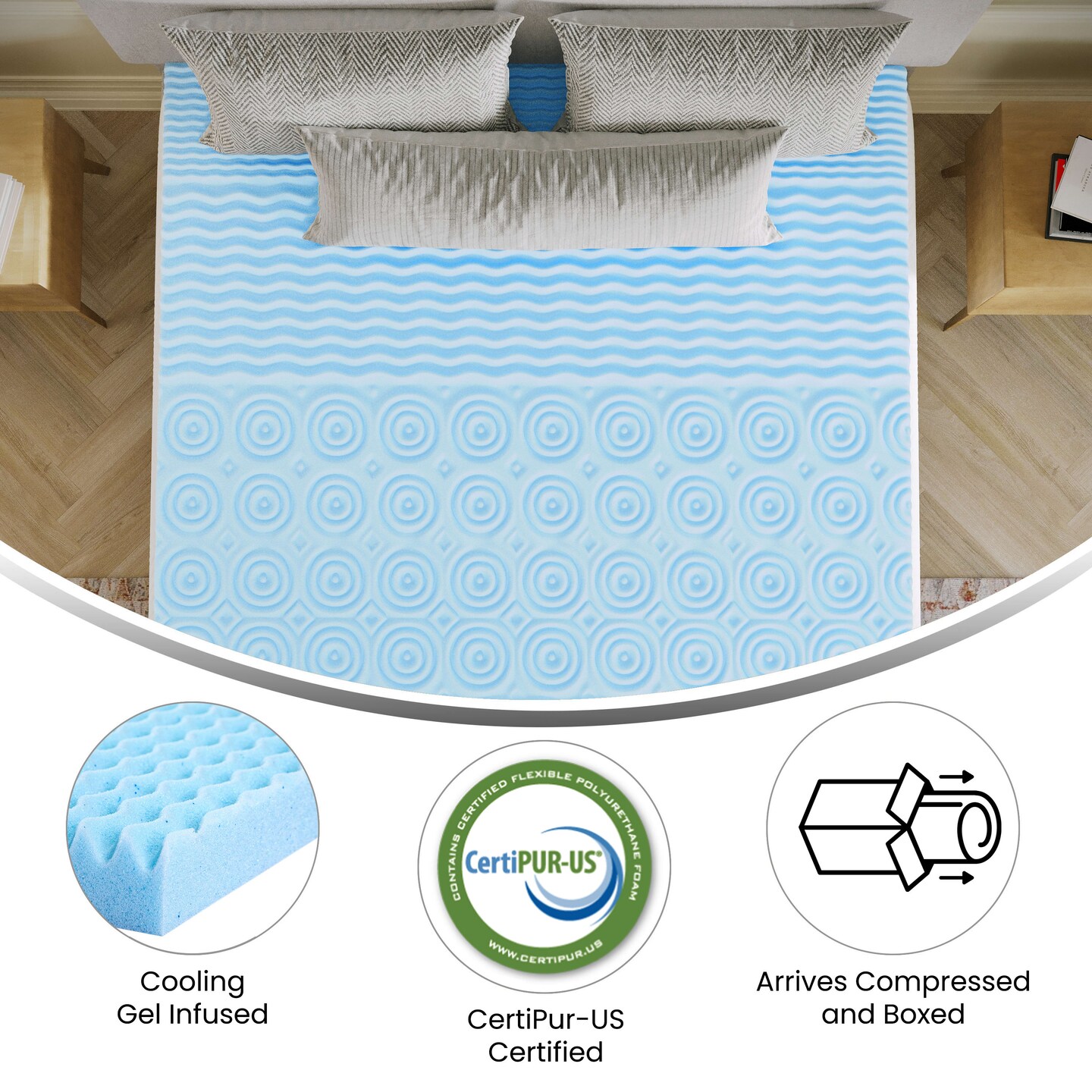 Emma and Oliver Astor Memory Foam Mattress Topper with Cooling Gel Infused, CertiPUR-US Certified Foam and 5-Zone Support