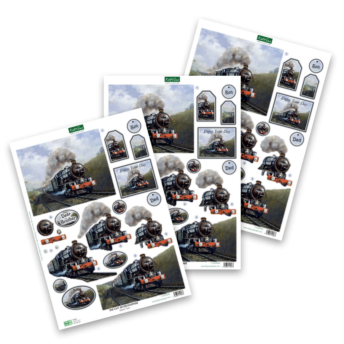Katy Sue Die Cut Decoupage &#x2013; Steam Train (Pack Of 3)